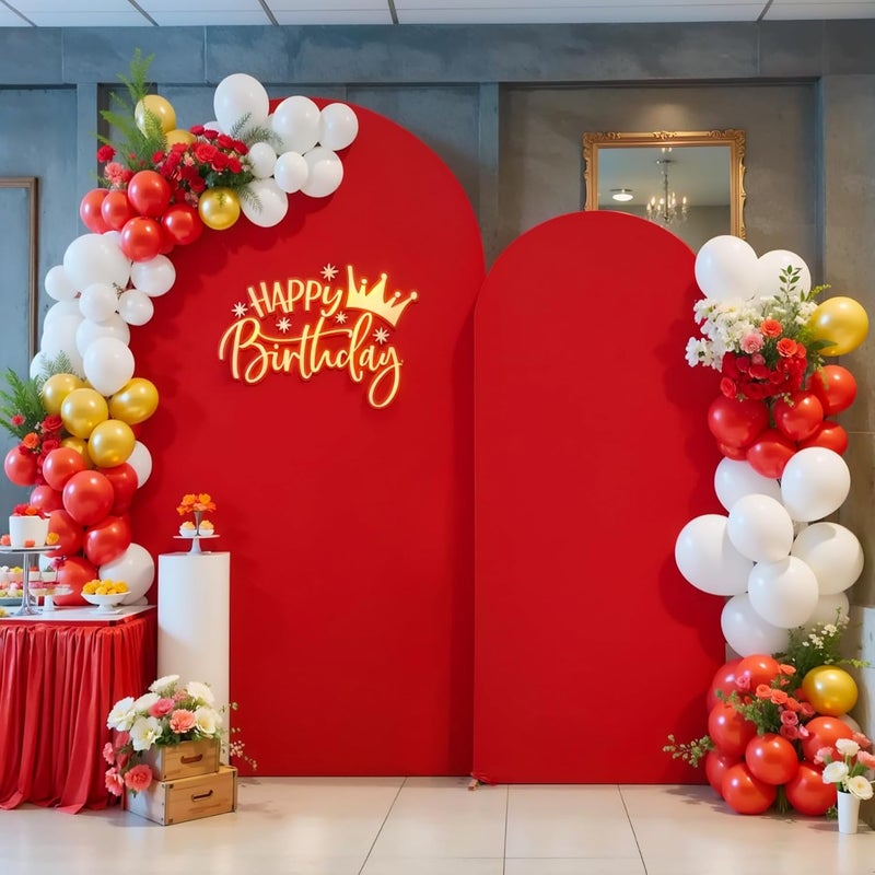 Suppromo غطاء قوس أسود أحمر 2 مجموعة - 7.2 و 6 قدم غطاء خلفية قوس سبانديكس لأغطية حامل قوس الزفاف لحفلة عيد الميلاد وحفلة استحمام الأطفال والتقاعد والتخرج وحفلة العشاء وزينة خلفية الصور للهالوين - Image 3